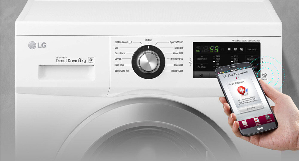 PRALKA LG F2W8S506J zdalne sterowanie aplikacja powiadomienia cykle prania tellefon smartfon wifi