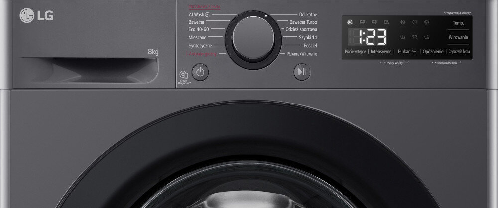 PRALKA LG F2W8S506J panel sterowanie programy interfejs prędkość wirowania temperatury prania