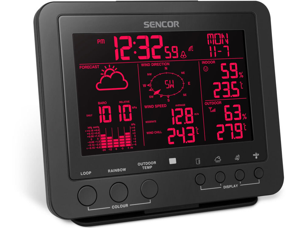 Stacja pogody SENCOR SWS 9700 monitorowanie kluczowych parametrów ciśnienie barometryczne temperatura wilgotność prędkość kierunek wiatru opady deszczu funkcja prognozy pogody na 12-24 godziny zmiany ciśnienia temperatury powietrza