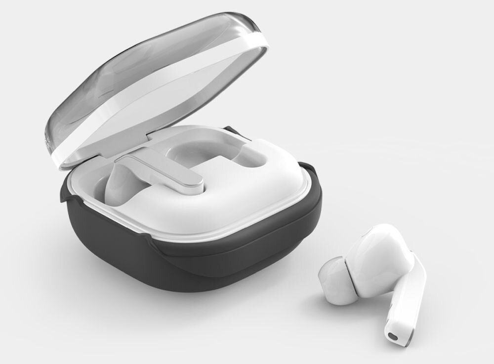 Araree Bean - miękki silikon, ochrona Galaxy Buds, wygodny chwyt, słuchawki z etui na jasnym tle