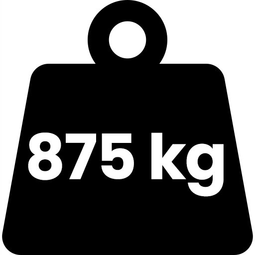 Czarna ikona przedstawiająca ciężar z napisem \'875 kg\'.