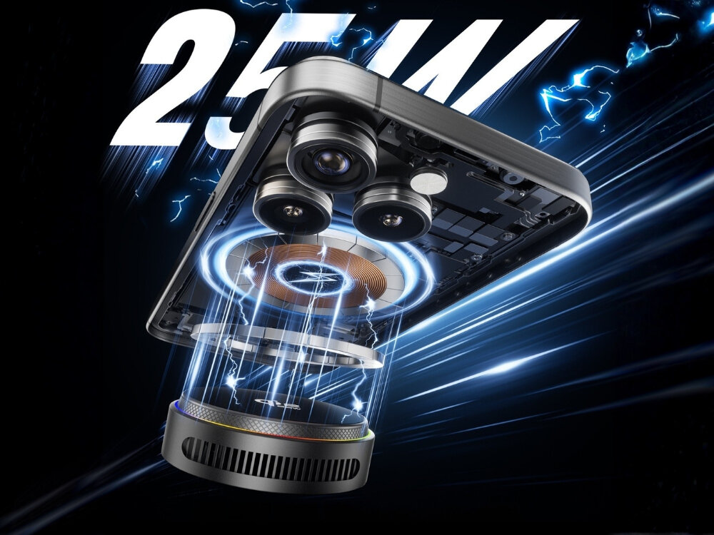 Ładowarka indukcyjna 4smarts 25W Qi2 25 MagSafe RGB
                ładowanie bezprzewodowe indukcja magsafe qi2 Przekrój technologiczny smartfona podczas bezprzewodowego ładowania 25W z widoczną cewką indukcyjną i efektami wyładowań elektrycznych