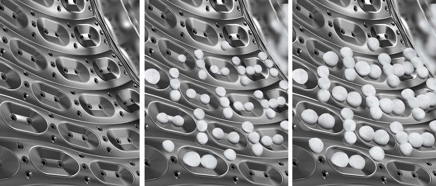 Wewnętrzne otwory w bębnie wypełnione pianą Wewnętrzne otwory w bębnie wypełnione pianą