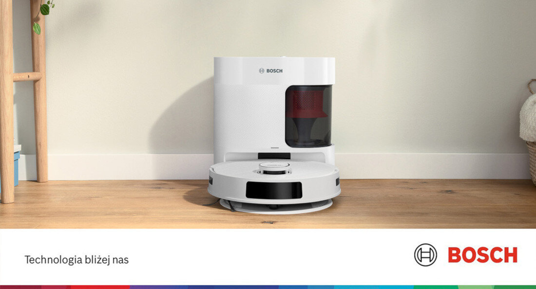 Robot sprzątający BOSCH BCRD2W Wygląd design tło prezentacja wizualizacja Kompleksowe czyszczenie