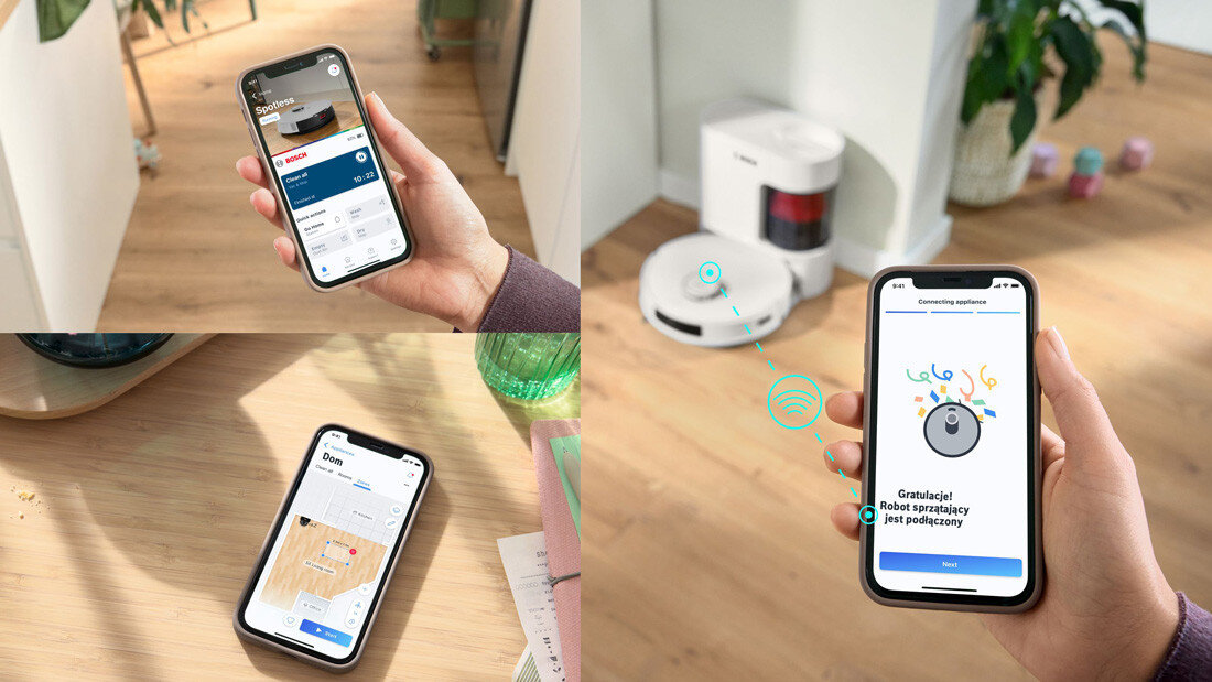 Robot sprzątający BOSCH BCRD2W Aplikacja Bosch Home Connect Przejrzyste powiadomienia płynne sterowanie łatwy dostęp do wszystkich funkcji 