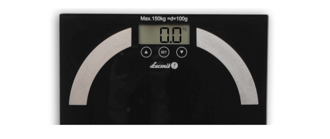Waga ŁUCZNIK BS 11 B Czarny komfortowe uzytkowanie maksymalna waga 150kg dokladnosc pomiaru 100g wykonanie wysoka jakosc szklo harowane funkcjonalnosc elektroniczny wyswietlacz