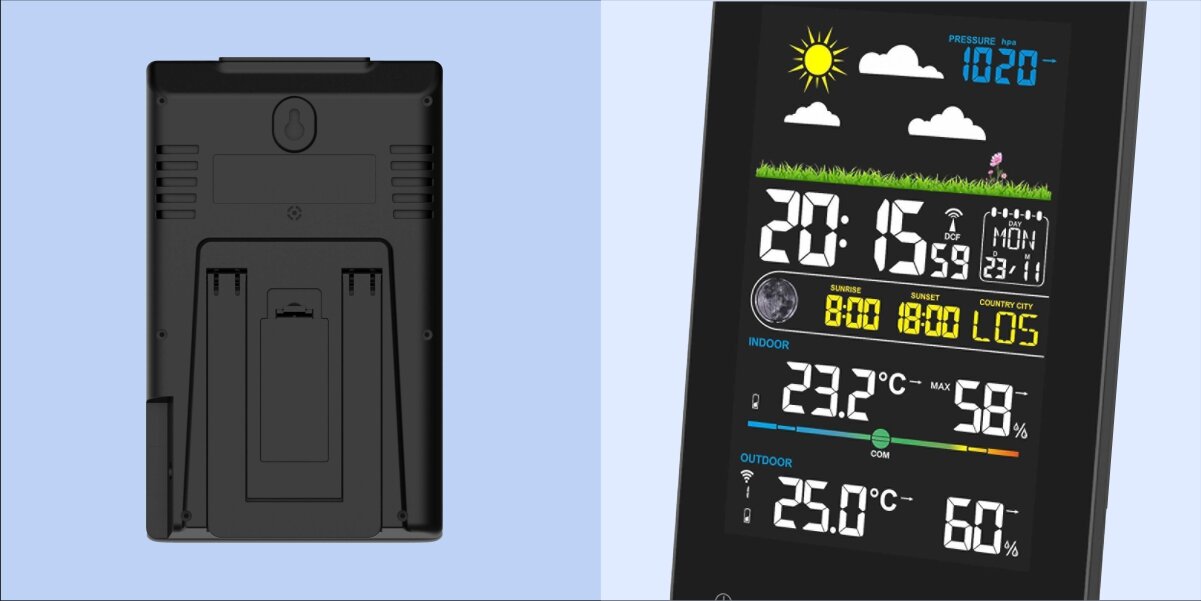 Stacja pogody HAMA Jamaica Czarny Godziny wschodu i zachodu 
Stacja pogody Jamaica prezentuje aktualne godziny wschodów i zachodów słońca dla 176 miast na całym świecie, umożliwiając precyzyjne planowanie dnia bez niespodzianek.