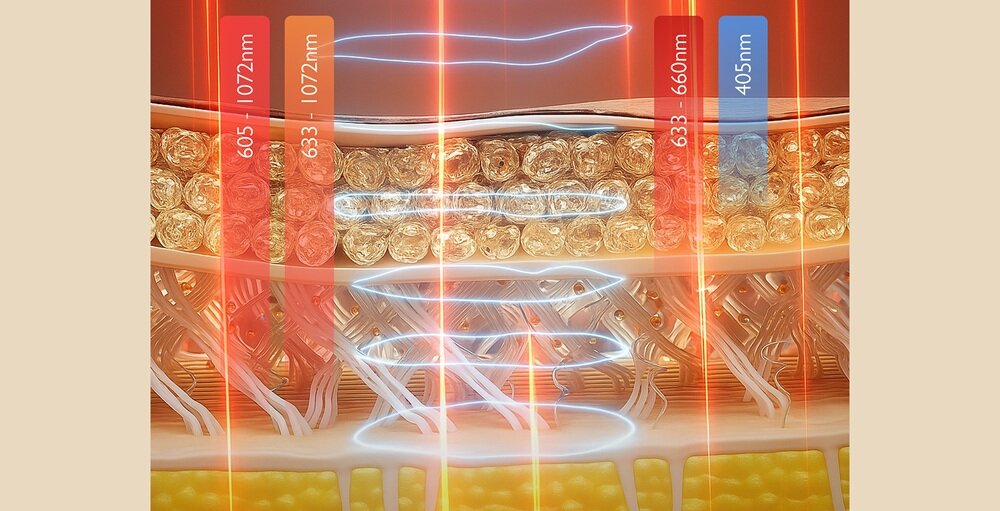 Maska LED SILK-N EMS Mask FAC06 terapia 4 światłami LED, celowanie w konkretne problemy skóry