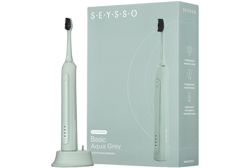 Szczoteczka soniczna SEYSSO Basic Color Aqua Grey końcówka do zębów stacja ładująca rękojeść dokumentacja 