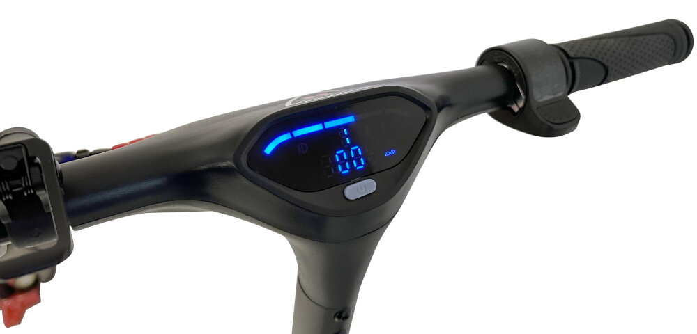 Hulajnoga elektryczna R.EVOLUTION R-EV42112 Czarny wyswietlacz LED minimalistyczna konstrukcja uchwyty z antyposlizgowa powloka pewny chwyt bezpiczna jazda