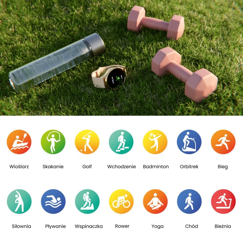 Smartwatch FOREVER Forevive 3 SB-340 ekran bateria czujniki zdrowie sport pasek ładowanie pojemność rozdzielczość łączność sterowanie krew puls rozmowy smartfon aplikacja