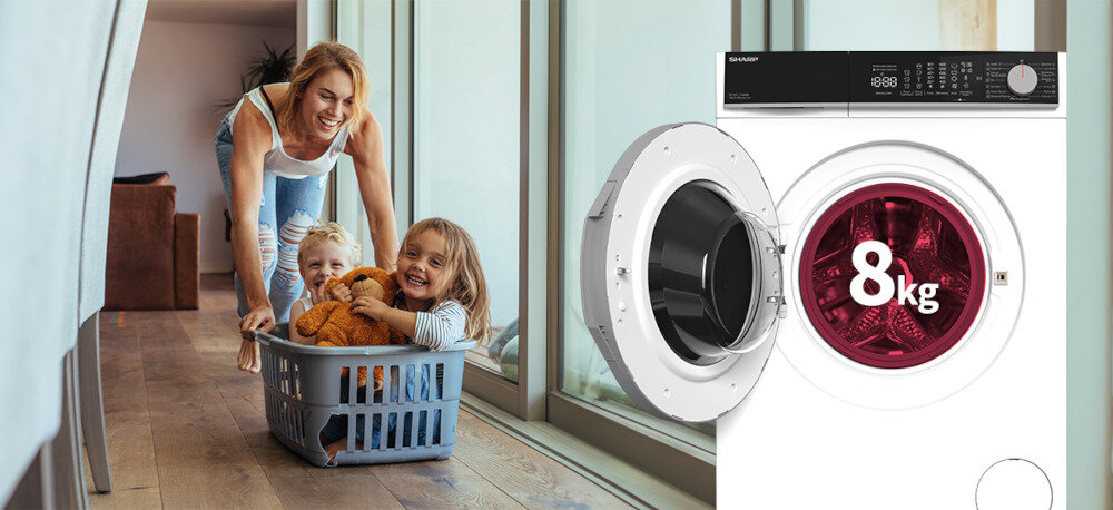 PRALKA SHARP ES-NFL814AWNA-PL Pojemność Głębokość 9 kg bęben do mniejszych łazienek