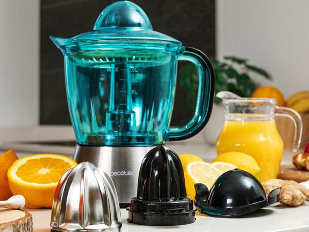 Wyciskarka do cytrusów CECOTEC Zitra Full Steel dwa wymowane stożki, plastikowy, stalowy, do dużych i małych owoców