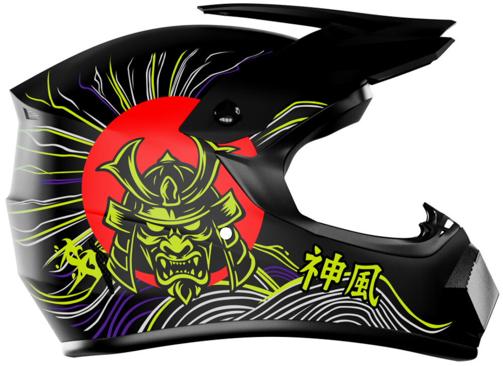 Kask KAMIKAZE Tokyo Drift Czarny Full Face (rozmiar XL) kask na białym tle widoczny z boku rozmiar XL zakres regulacji od 61 do 62 cm stabilność kask nie przesuwa się lepsza ochrona większy komfort lepsza kontrola