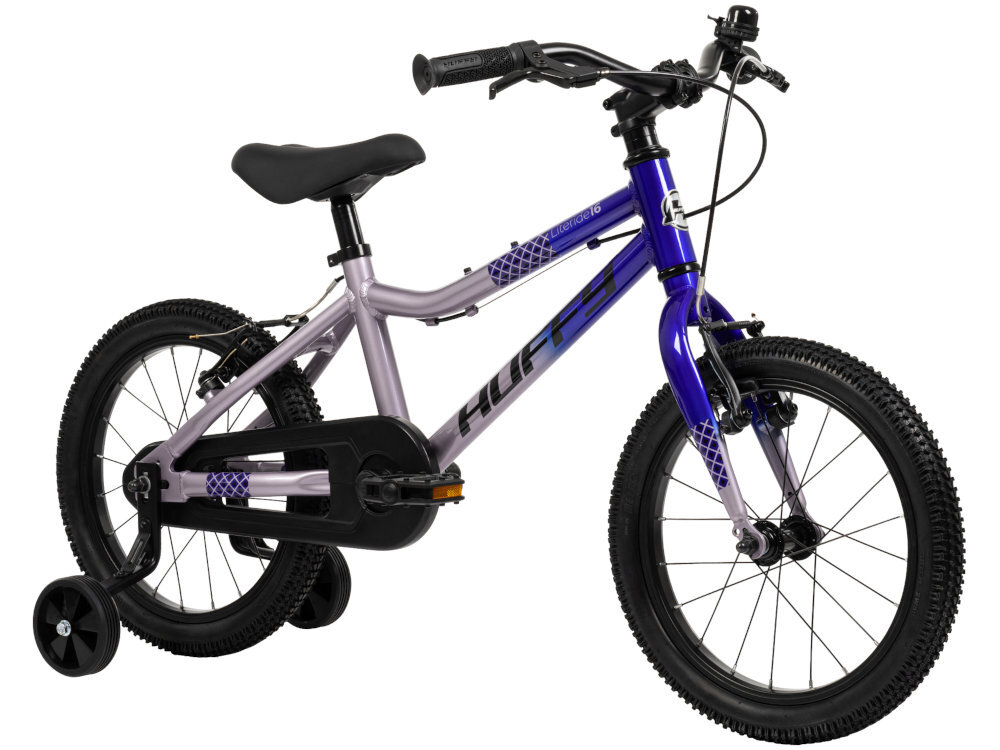 HUFFY Literide Kids boczne kółka asekurują dziecko w początkowej fazie nauki boczne kółka można łatwo usunąć Łańcuch roweru został bezpiecznie ukryty pod osłoną zabezpiecza łańcuch przed brudem - zblizenie na system napędowy