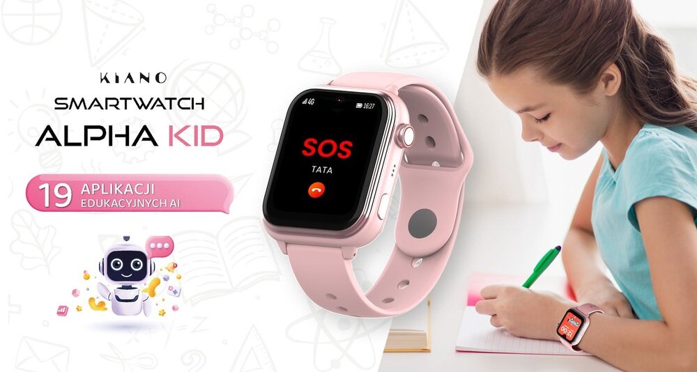 Smartwatch Kiano Alpha Kid bezpieczeństwo edukacja kontakt
