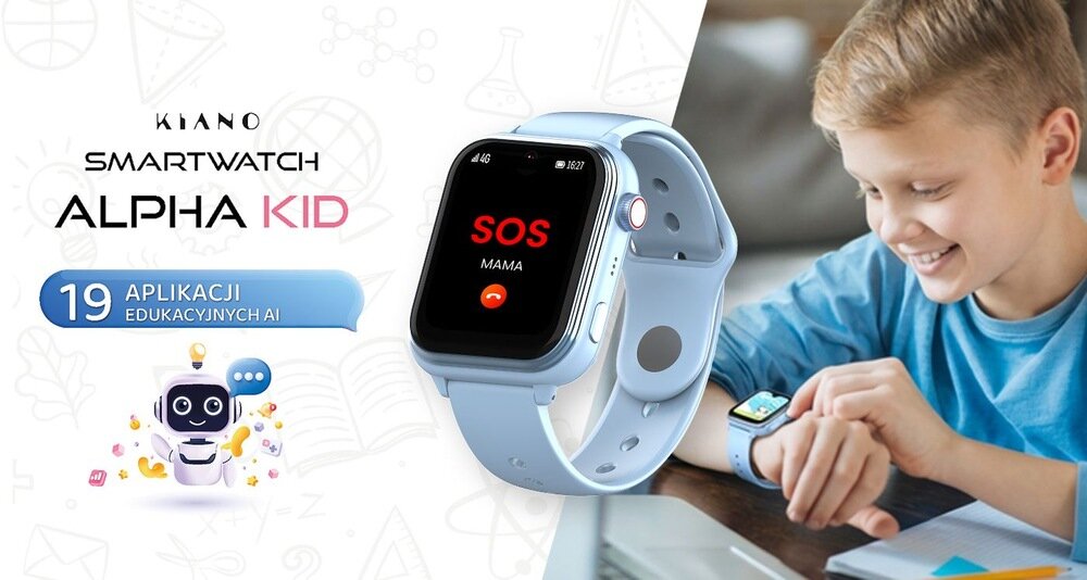 Smartwatch Kiano Alpha Kid bezpieczeństwo edukacja kontakt