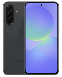 Packshot a36 porównanie Smartfon z trzema aparatami z tyłu i ekranem z okrągłym wycięciem na aparat z przodu. Obudowa jest w ciemnym kolorze.