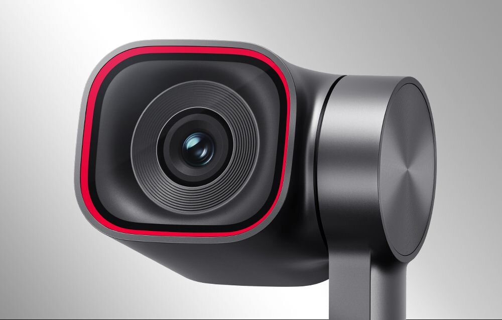 OBSBOT Tiny 3 matryca 1/1.28 CMOS Technologia DCG HDR jasnych i ciemnych partiach Automatyczny balans bieli z korektą Dual All-Pixel PDAF Zakres ISO 100–12 800 - zbliżenie na obiektyw kamerki