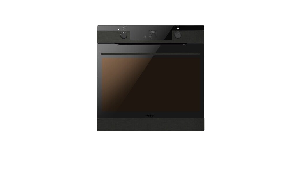 Włączony piekarnik firmy Amica TED37739ArBA+V STEAM PIZZA; widoczne oświetlone wnętrze