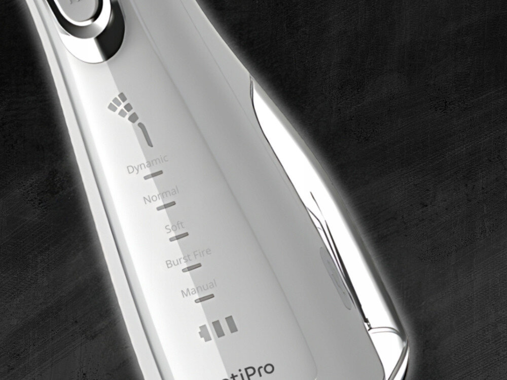 Irygator do zębów ALPHA DentiPro SWF-01 Biały Skuteczna alternatywa dla nici płytka nazębna resztki jedzenia higiena 5 trybów pracy opcja manualna dostosowanie intensywność potrzeby