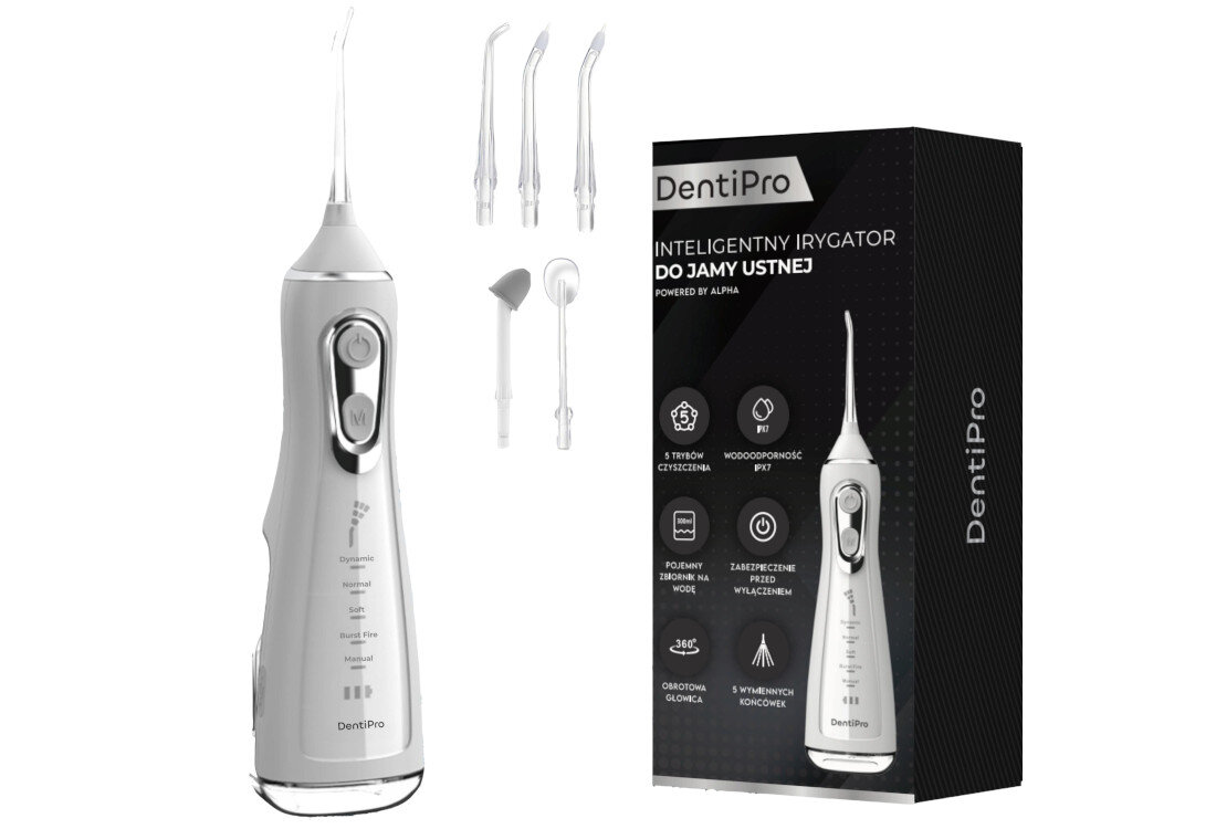 Irygator do zębów ALPHA DentiPro SWF-01 zestaw akcesoria komplet wyposazenie