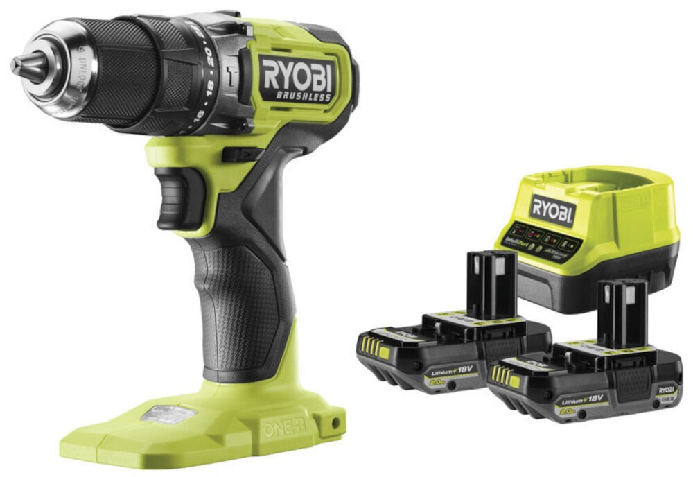 Wiertarko-wkrętarka RYOBI RPD18BL-2C20S zestaw 2 akumulatory ladowarka dokumentacja