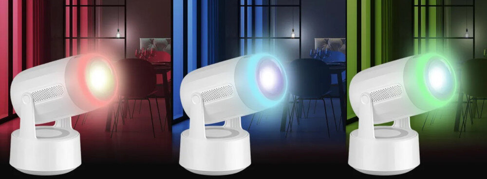 Projektor KIANO Vision 2 ambient podświetlenie kolorowe siedem barw, trzy kadry projektora z różnymy kolorami podświetlenia