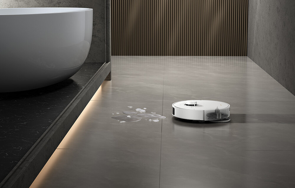 Robot sprzątający DREAME Matrix 10 Pro Biały zdjęcie lifestyle Sprzątanie sterowane danymi Technologia CleanGenius™Funkcja Smart Dirt Detection  podwójne czyszczenie padów