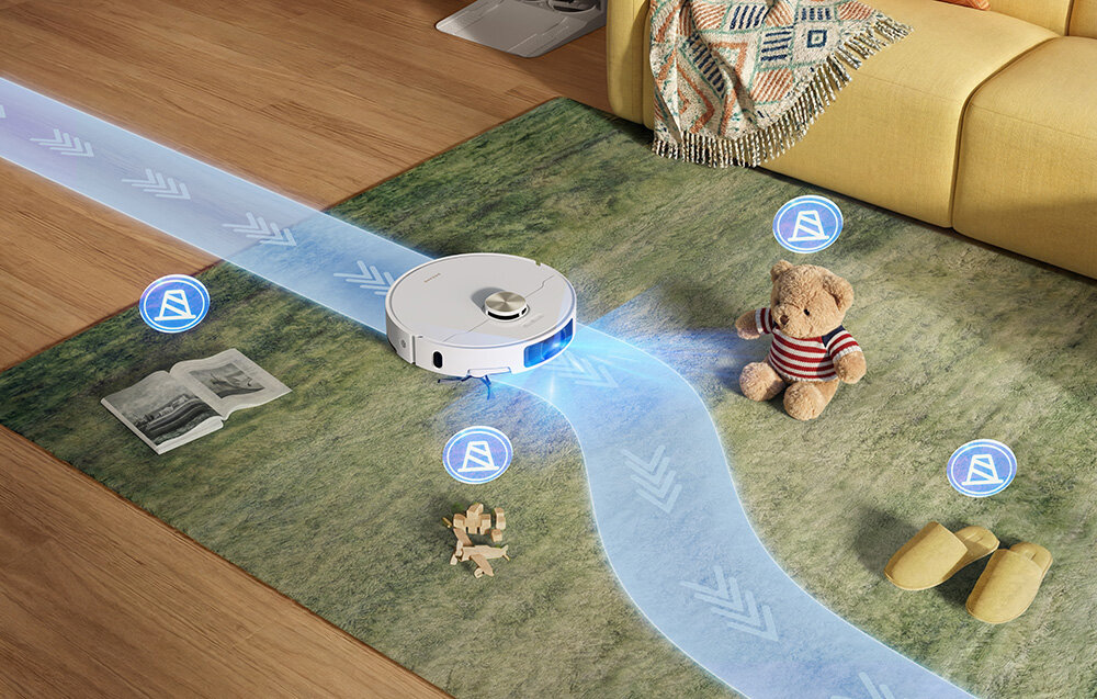 Robot sprzątający DREAME L50 Ultra AE Biały zdjęcie lifestyle Inteligentna nawigacja Smart Pathfinder™ tworzy mapy 2D i 3D ponad 70 typów przeszkód  System wykorzystuje światło strukturalne 3D Aplikacja Dreamehome z trybem CleanGenius™