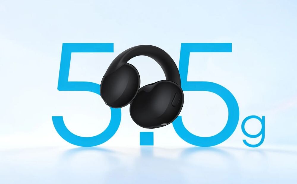 SOUNDCORE C50I Clip 5.5 g lekka konstrukcja komfort noszenia słuchawki powietrzne, słuchawka na jasnym tle, logo 5,5 g