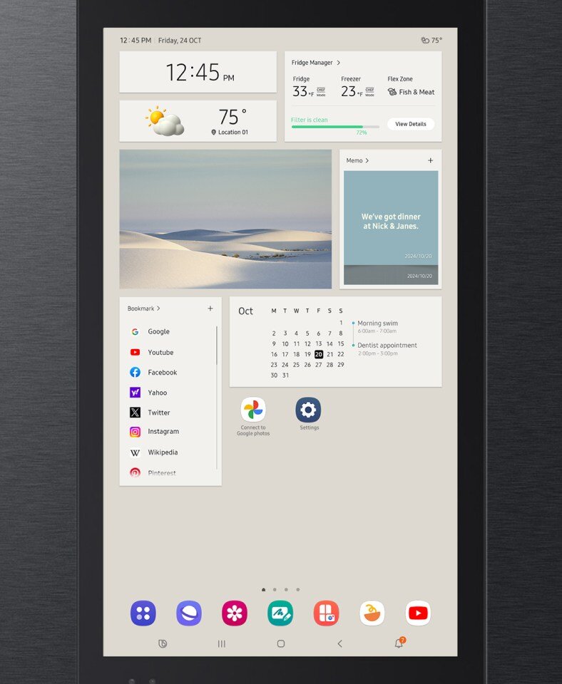 Wyświetl przypomnienia z kalendarza, notatki i ulubione zdjęcia na ekranie multimedialnej lodówki Family Hub™