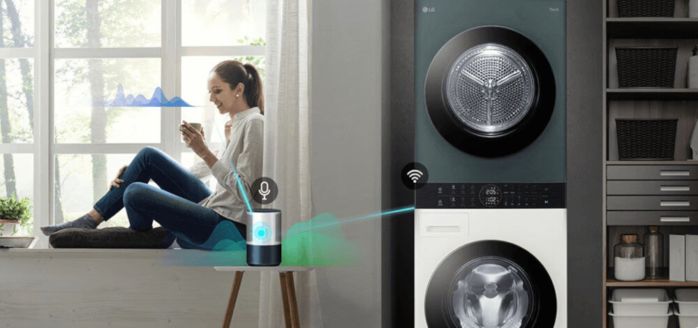 Pralko-suszarka Washtower LG WT1210EGF LG WashTower: obsługa głosowa z inteligentnym asystentem oraz sterowanie za pomocą smartfona.