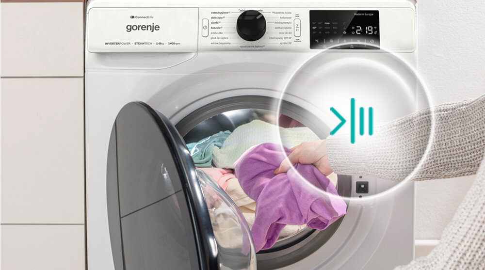 PRALKA GORENJE WNHB6X2SDS Stop Add Go zatrzymanie cyklu start pauza stop