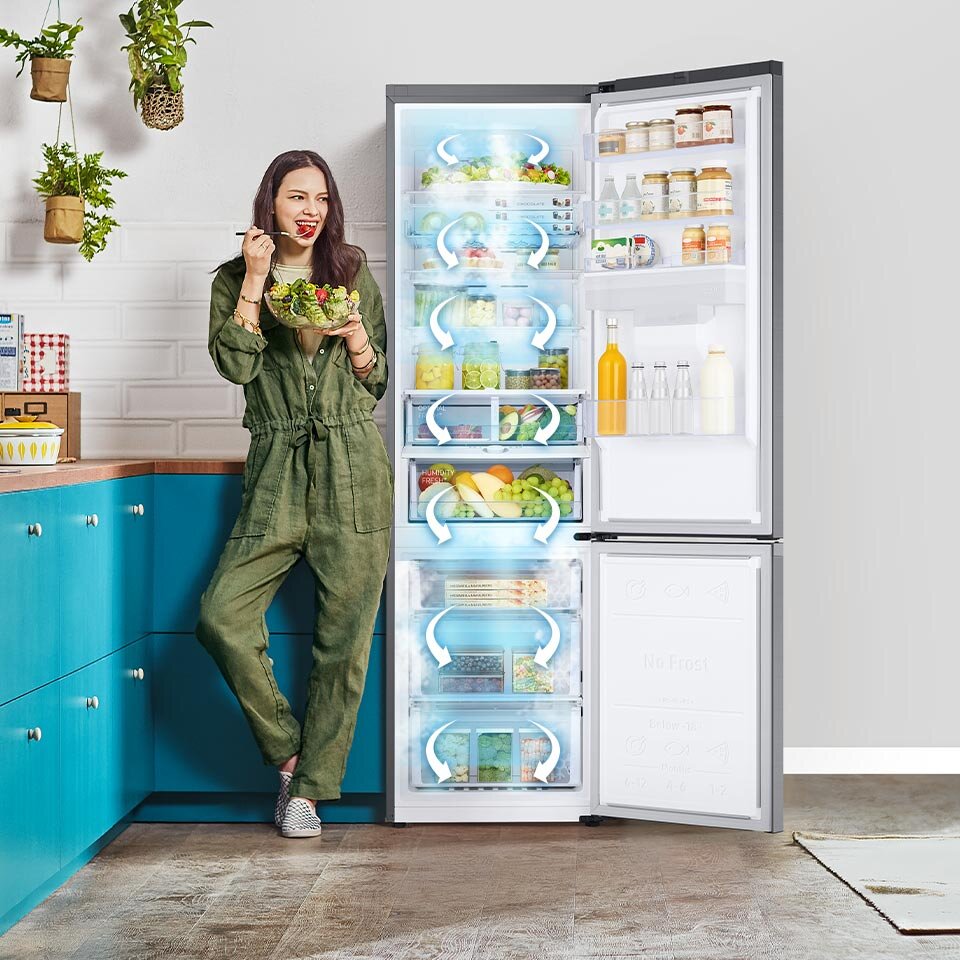 Lodówka Samsung RB38C635ES9 zapewnia równomierne chłodzenie dzięki Systemowi All-Around Cooling