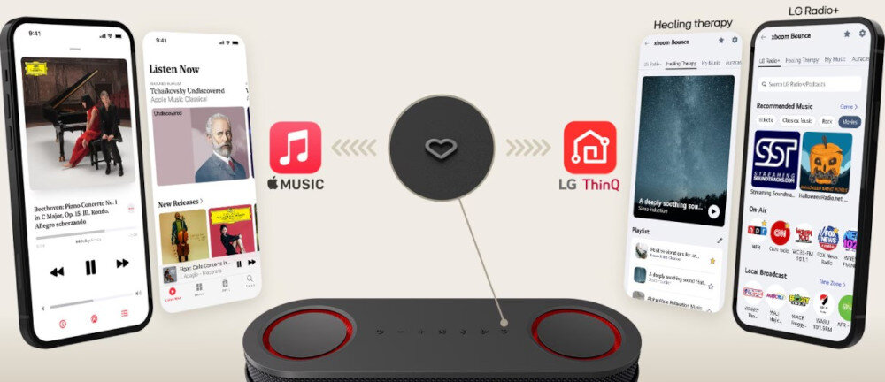 Głośnik mobilny LG Bounce Mój przycisk personalizacja aplikacja LG ThinQ, głośnik mobilny, smartfony, przycisk w kształcie serduszka