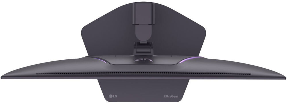 Monitor LG UltraGear 27GX790B-B 26.5 cala OLED 2560x1440px 540Hz 0.02 ms [GTG]  prezentacja monitora od góry białe tło bezramkowa konstrukcja regulacja pochylenia, obrotu, wysokości, pivot, ergonomia, komfort pracy
