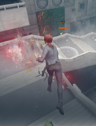 Wyświetlana na ekranie gra wideo Control jako przykład zaawansowanej grafiki napędzanej czipem Apple M4