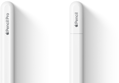 Apple Pencil Pro i Apple Pencil (USB‑C) ustawione obok siebie