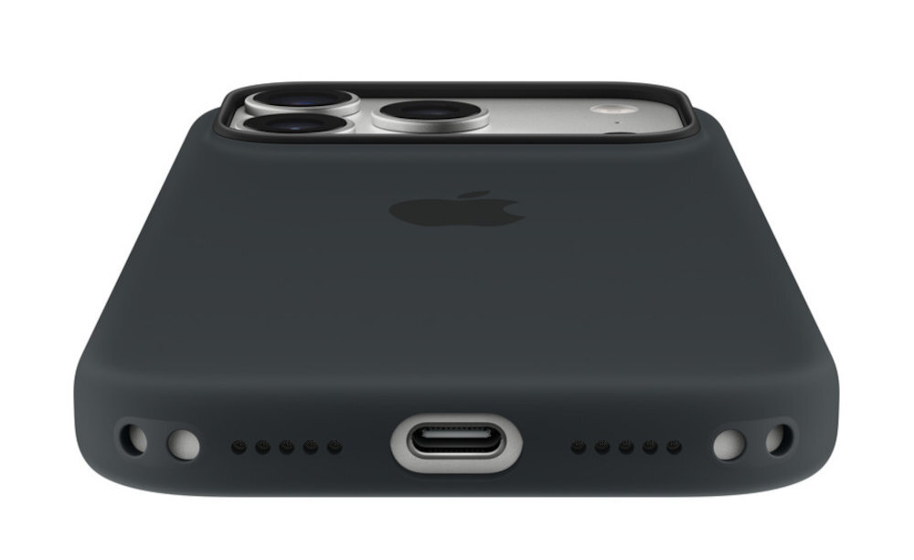 Etui APPLE Silicone Case MagSafe widoczny dół etui wycięcie na głośniki na port ładowania mikrofony