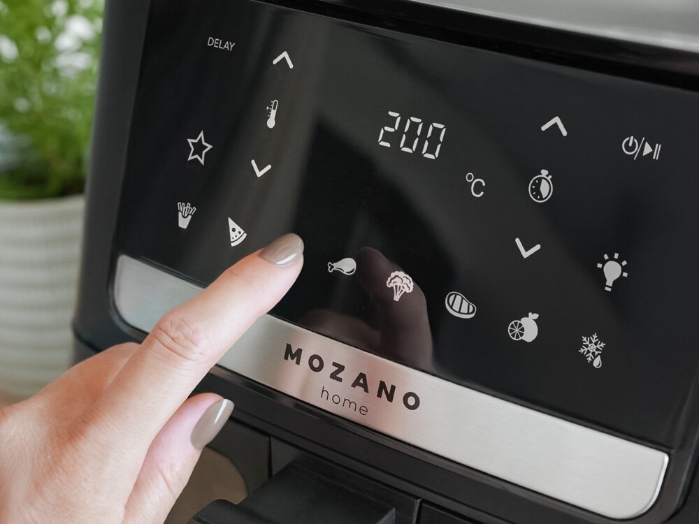 Air Fryer Frytkownica beztłuszczowa MOZANO AirFry Artcook 6.5L komfortowe użytkowanie, regulacja temperatury, wybór odpowiednich programów, dotykowy panel sterowania