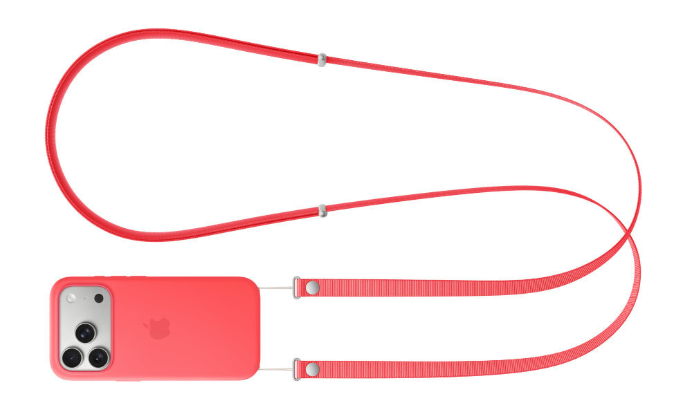 Pasek na ramię APPLE z założónym smartfonem w etui