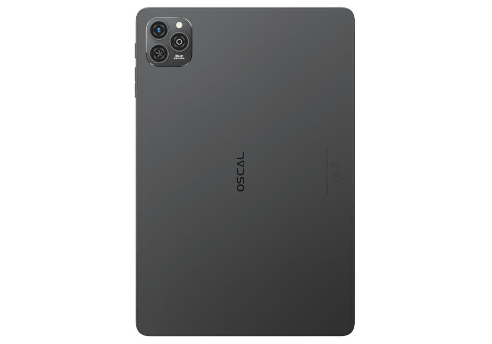 Tablet OSCAL Pad 9 10.1 cali 4/128 GB Wi-Fi LTE Szary prezentacja urządzenia od tyłu na białym tle dwuzakresowe Wi-Fi 2.4 / 5 GHz standardy 802.11a/b/g/n/ac Bluetooth 5.0 szybkie połączenia świetna łączność