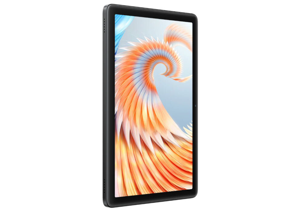 Tablet OSCAL Pad 9 10.1 cali 4/128 GB Wi-Fi LTE Szary prezentacja urządzenia od frontu pod kątem na białym tle bateria 7700 mAh inteligentne zarządzanie energią