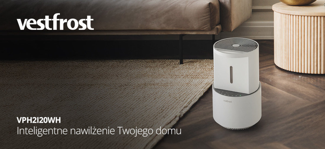 Nawilżacz ewaporacyjny VESTFROST VPH2I20WH wygląd prezentacja wizualizacja design nawilżenie Twojego domu