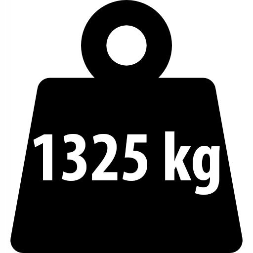 Czarna ikona przedstawiająca ciężarek z otworem na górze i napisem \'1325 kg\'.