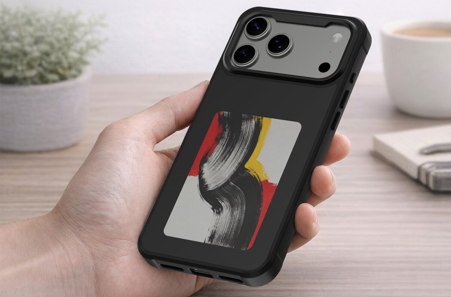 4smarts E-Ink Case z wyświetlaczem NFC dla iPhone 17 Pro czarne etui z ekranem E-Ink Qi2 MagSafe, E-Ink, NFC, bezprzewodowe, wyświetlacz