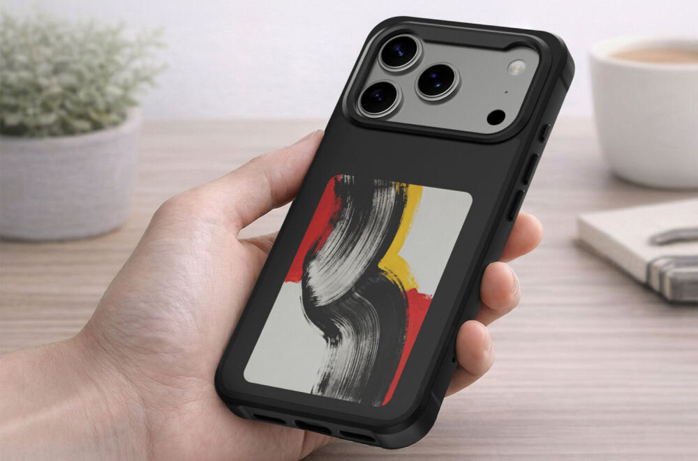 4smarts E-Ink Case z wyświetlaczem NFC dla iPhone 17 Pro Max czarne etui z ekranem E-Ink Qi2 MagSafe, E-Ink, NFC, bezprzewodowe, wyświetlacz