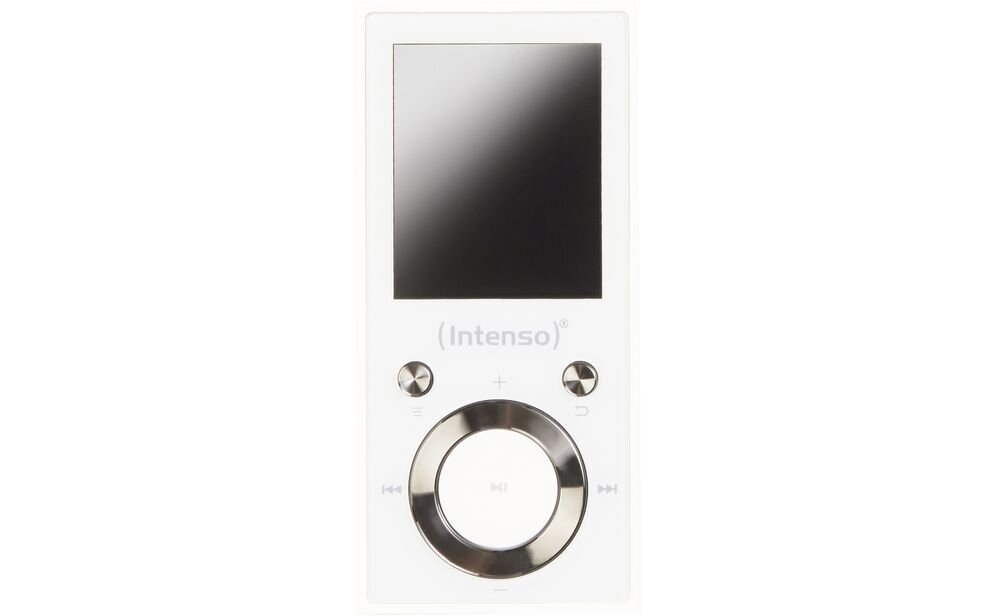 Odtwarzzacz MP3 INTENSO 64GB Video Scooter korektor dźwięku Hold kompaktowe wymiary 28 g, urządzenie na białym tle