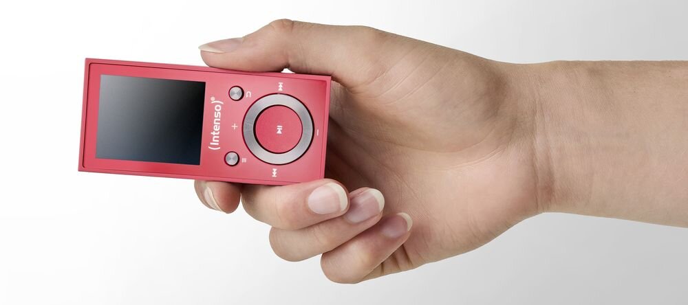 Odtwarzzacz MP3 INTENSO 64GB Video Scooter akumulator do 18 godzin Tryb Eco, odtwarzacz trzymany w ręku